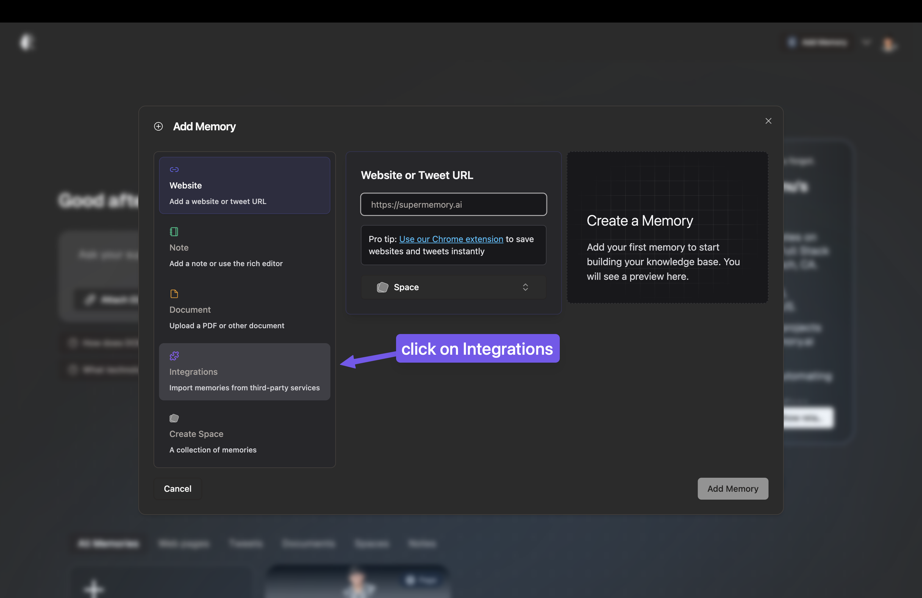 Navigate to Add Memory